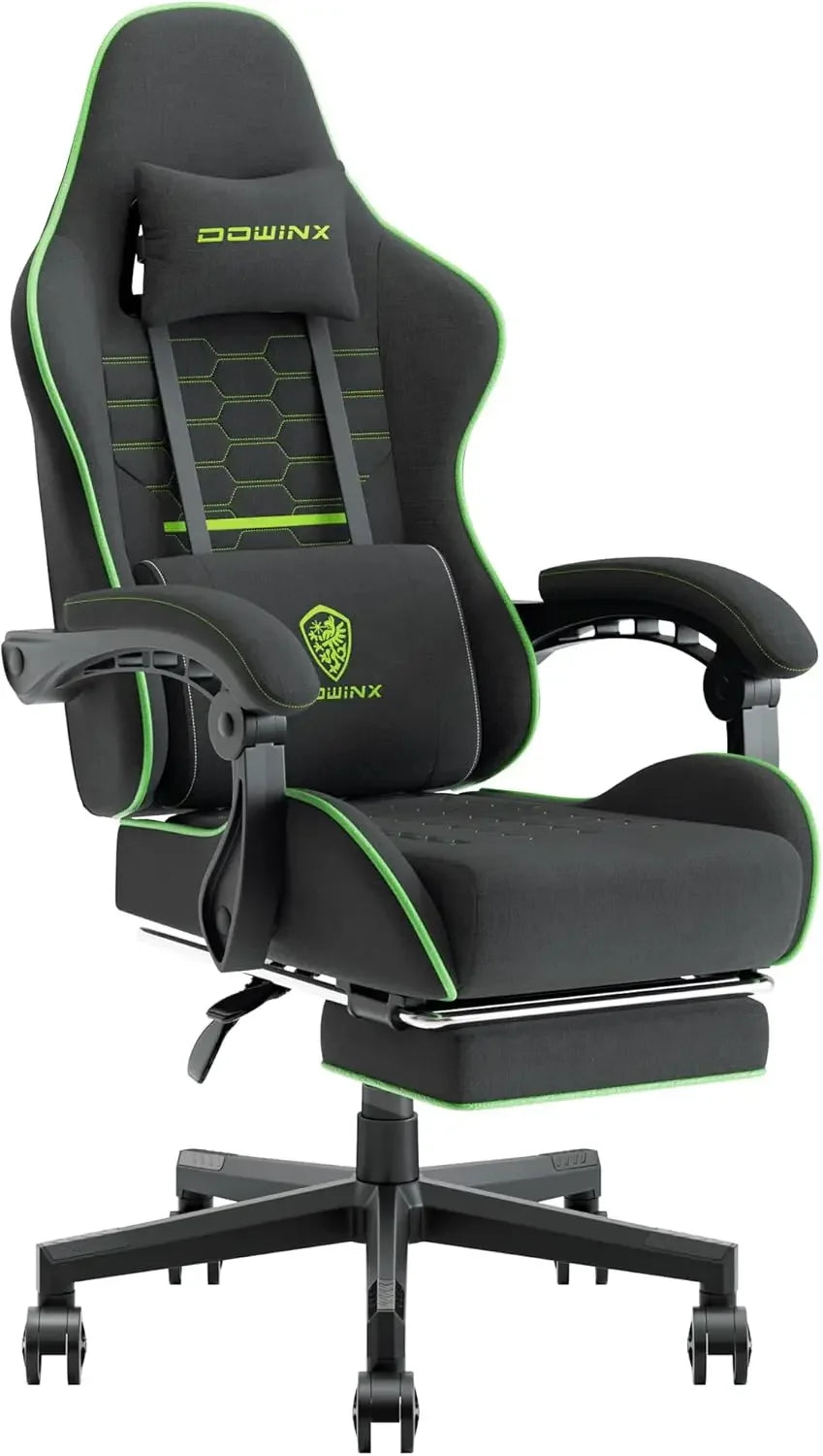 Gaming Chair Fabric with Pocket Spring Cushion, Massage Game Chair Cloth with Headrest, Ergonomic Computer Chair, Light Grey
