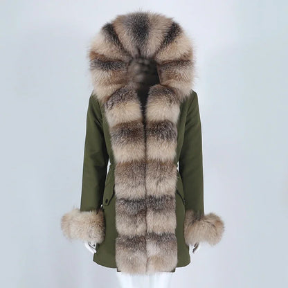 OFTBUY 2024 Fashion Winter Jacket Women Real Fur Coat Natural Real Fox Fur Collar Loose Long Parkas Big Fur Outerwear Detachable