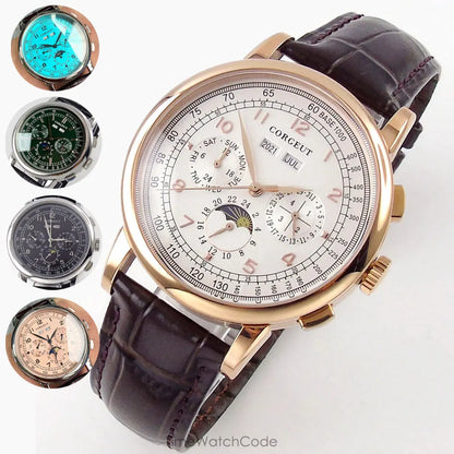 Corgeut Multi Functional Watch Automatic Mechanical Watch for Men 42mm Day Date Month Year Day/Night ST1655 Movt Polished Case