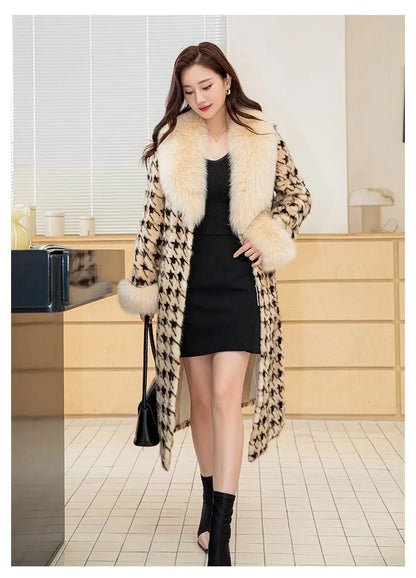 Hot Sales Genuine Mink Fur Fashion New Women's Long Thickened Oversized Fox Fur Collar Warm Mink Coat High Quality Real Fur Coat