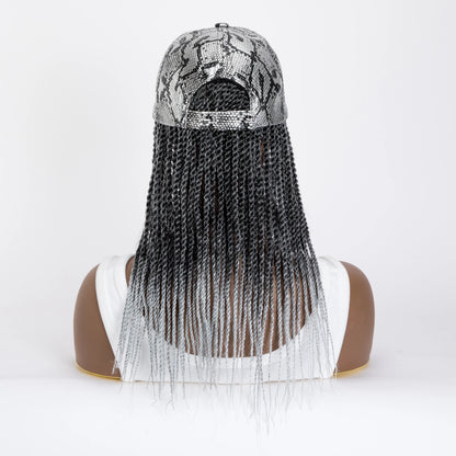 Silver Grey Snake Print Goddess Locs Cap Wig Pre-looped Faux Locs Baseball Hat Wig Braided For Black Women-Wigera |...