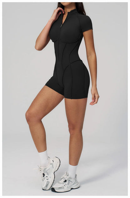 2026 Yoga Bodysuit Short Sleeves Women Tracksuits Gym Zipper Jumpsuits Sports Workout Rompers Fitness One-piece Suit Activewear - Kimlud
