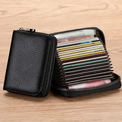 Multi Slot Card Holder Vintage Small Wallet Women Men Business Bank Credit Card Bag Male Coin Pouch Solid Leather Zipper...