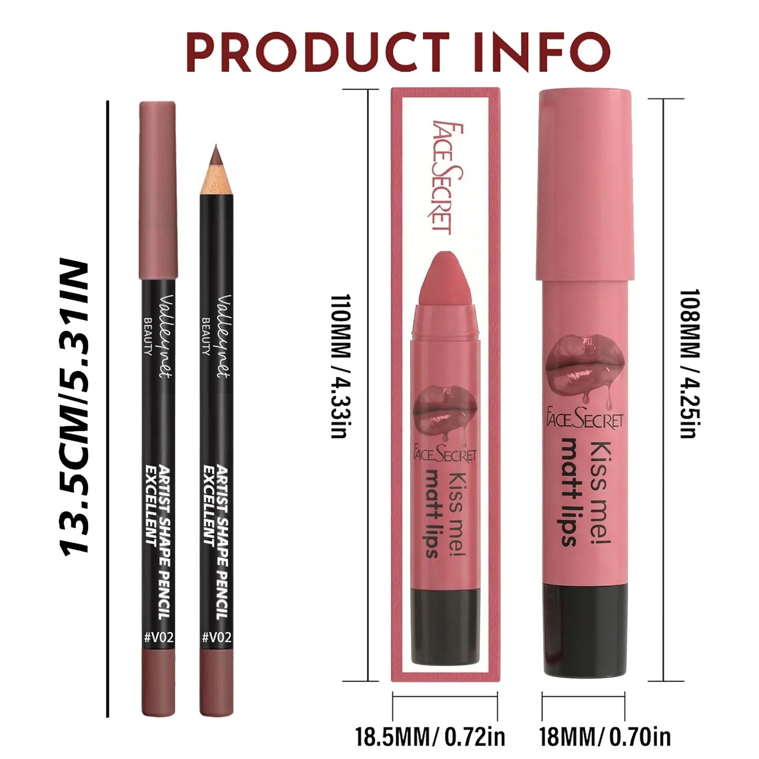 2pcs/Set Velvet Matte Finish Lipliner & Lipstick ,Waterproof,Precise Definition,Full Color,Natural Lip Enhancement Duo |...