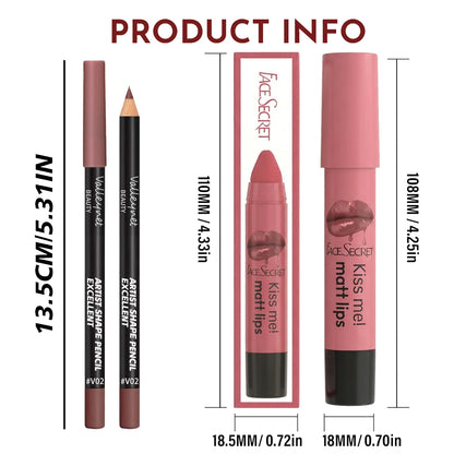 2pcs/Set Velvet Matte Finish Lipliner & Lipstick ,Waterproof,Precise Definition,Full Color,Natural Lip Enhancement Duo |...