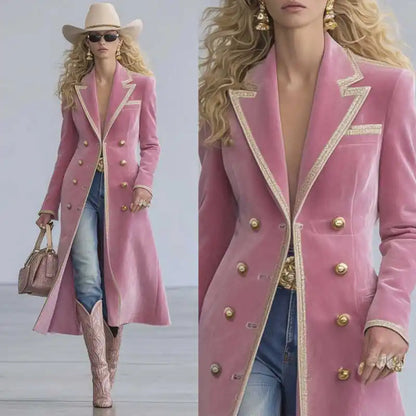 Temperament Women Long Jacket Double Breasted Notch Collar Ladies Prom Evening Formal Occasions Wear Custom Made