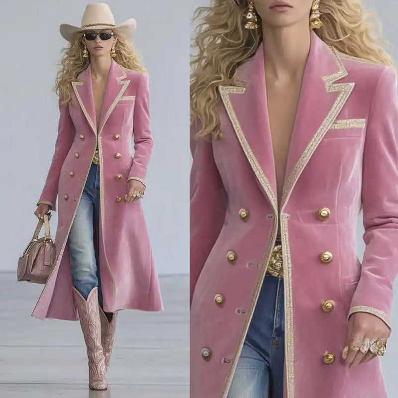 Temperament Women Long Jacket Double Breasted Notch Collar Ladies Prom Evening Formal Occasions Wear Custom Made