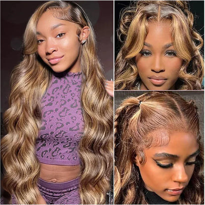 Highlight 13x4 Body Wave Lace Frontal Wigs Human Hair Brazilian 13x6 HD Lace Frontal Ombre Honey Blonde Colored Wig For Women - Kimlud