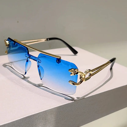 KAMMPT Rimless Square Sunglasses Men Fashion Vintage Double Bridge Shades Women Trendy Luxury Brand Design Gradient Sun...