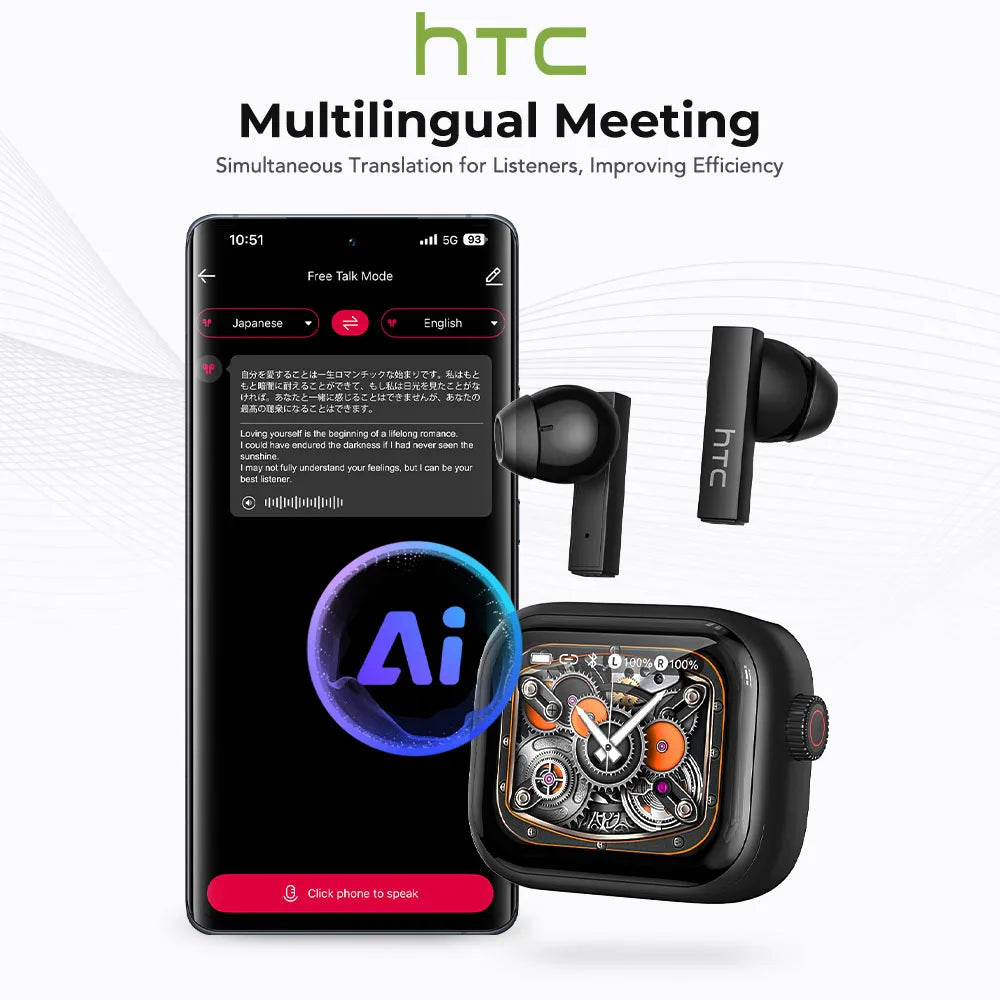 [HD On-screen subtitles] HTC Earphones Bluetooth V6 TWS Sports Wireless Headphones AI Translator Earbud Noise Reduction Mic