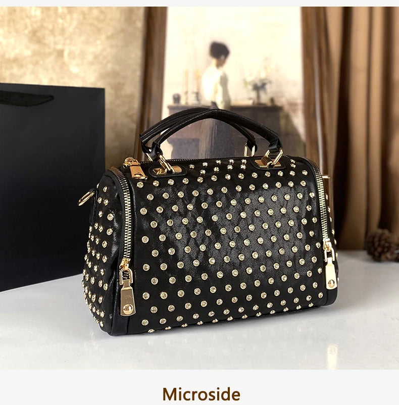 Women's High-End Fashion Trend Diamond Studded Punk Style Crossbody Handbag Large Capacity for Commuting | Kimlud Premium Bag