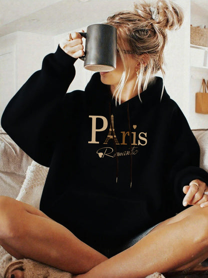 Basic Polyester Hoodie Alphabet Print 100_ Polyester Women Autumn and winter  Comfortable Pullover Crewneck Loose Female Clothes