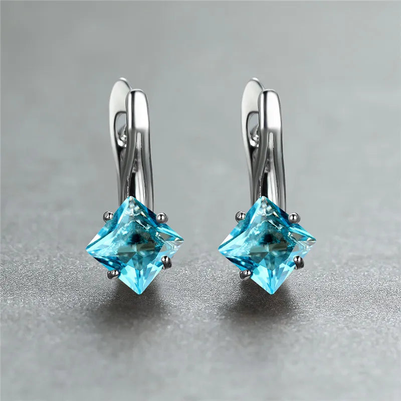 Cute Female Champagne Square Jewelry Luxury Crystal Zircon Stone Hoop Earring Rose Gold Color Wedding Earrings For Women