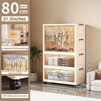 80cm no-installation folding storage cabinet, bedroom children's wardrobe, multi-layer storage box with wheels - Kimlud