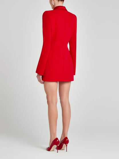 VC Fashion Sexy Red Blazer V Neck Long Sleeves Mini Dress for Formal Gala Gown
