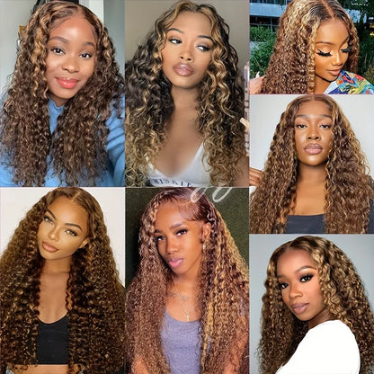 200% 13x4 Highlight Human Hair Wig Deep Wave Lace Front Wig For Women 13x4 Ombre Lace Frontal Wig Human Hair Free Part...