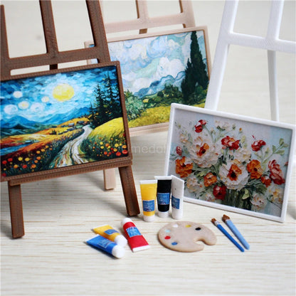 1/12 Scale Miniature Dollhouse Painting Pigments Palette Easel Decor for OB11 BJD Doll Accessories Toy - Kimlud