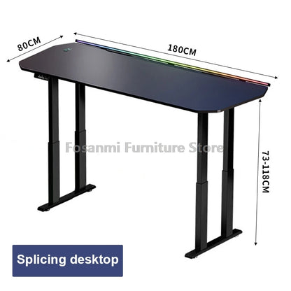 Gaming Desk with Light Large Tabletop Stable High Quality Home Room Computer Desk Gamer Electric Height Adjustment Motion Table