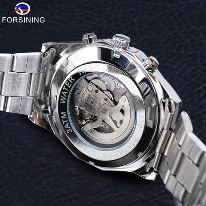 Forsining 2021 Stainless Steel Waterproof Mens Skeleton Watches Top Brand Luxury Transparent Mechanical Sport Male Wrist Watches - Kimlud