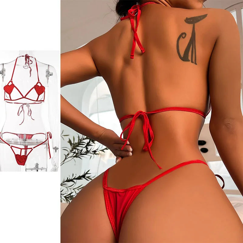 Sexy Fancy Bow Tie Underwear Women Sexy Lingerie Lace Hollow Out Bra Set Erotic Bikinis Porn 2Piece Sex Set Transparent Clothes