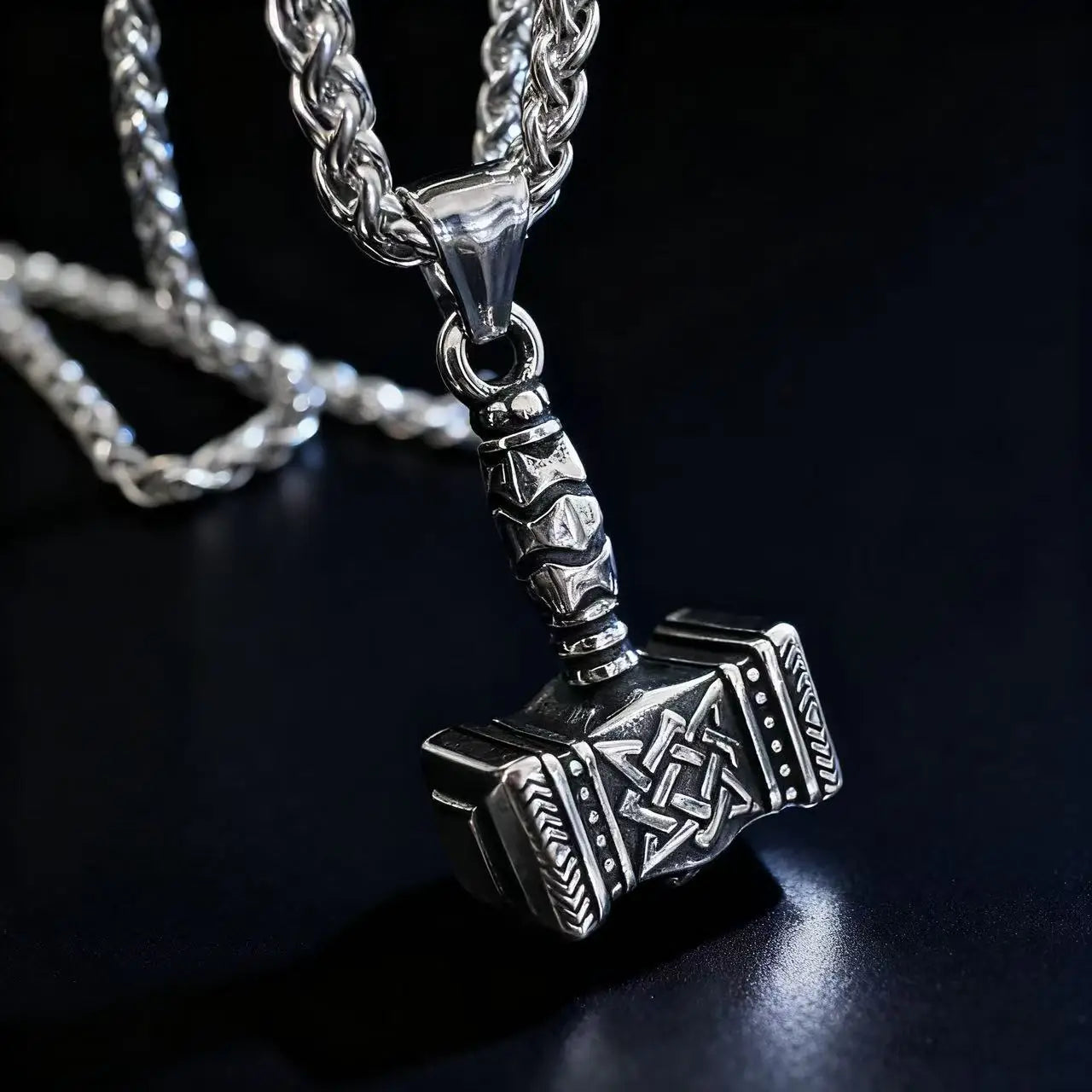 HNSP 316L Stainless Steel Norse Mythology Mjolnir Odin Rune Thor Hammer Pendant Necklace For Men Gift Viking Jewelry Accessories