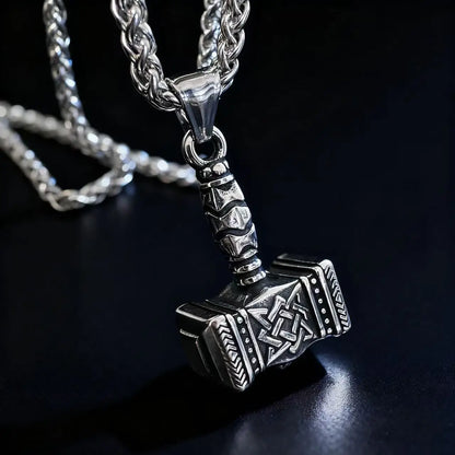 HNSP 316L Stainless Steel Norse Mythology Mjolnir Odin Rune Thor Hammer Pendant Necklace For Men Gift Viking Jewelry Accessories