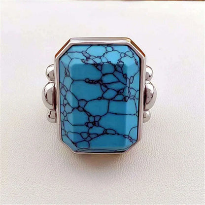 Fashion Square Natural Stone Crystal Ring Gold Color Metal for Women Brass Jewelry  2024 Light Luxury European And American