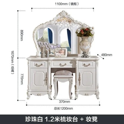 European Luxury Vanity Table Girls Wooden White Tall Vanity Table Makeup Nordic Penteadeira De Maquiagem Bedroom Furniture - Kimlud