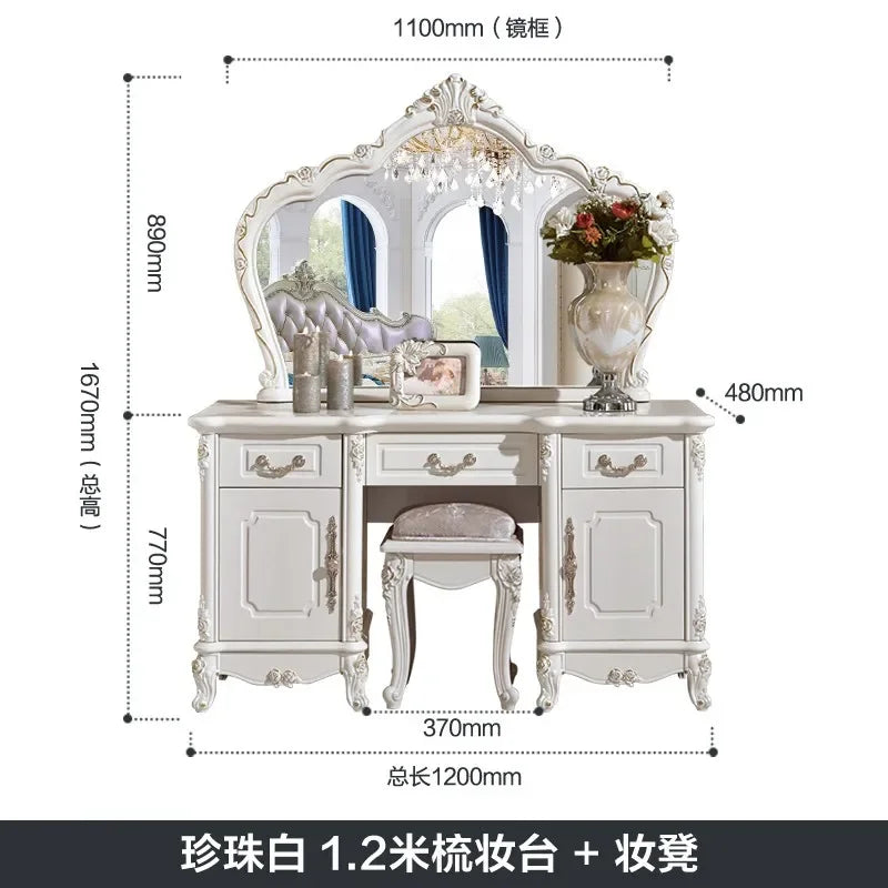 European Luxury Vanity Table Girls Wooden White Tall Vanity Table Makeup Nordic Penteadeira De Maquiagem Bedroom Furniture - Kimlud