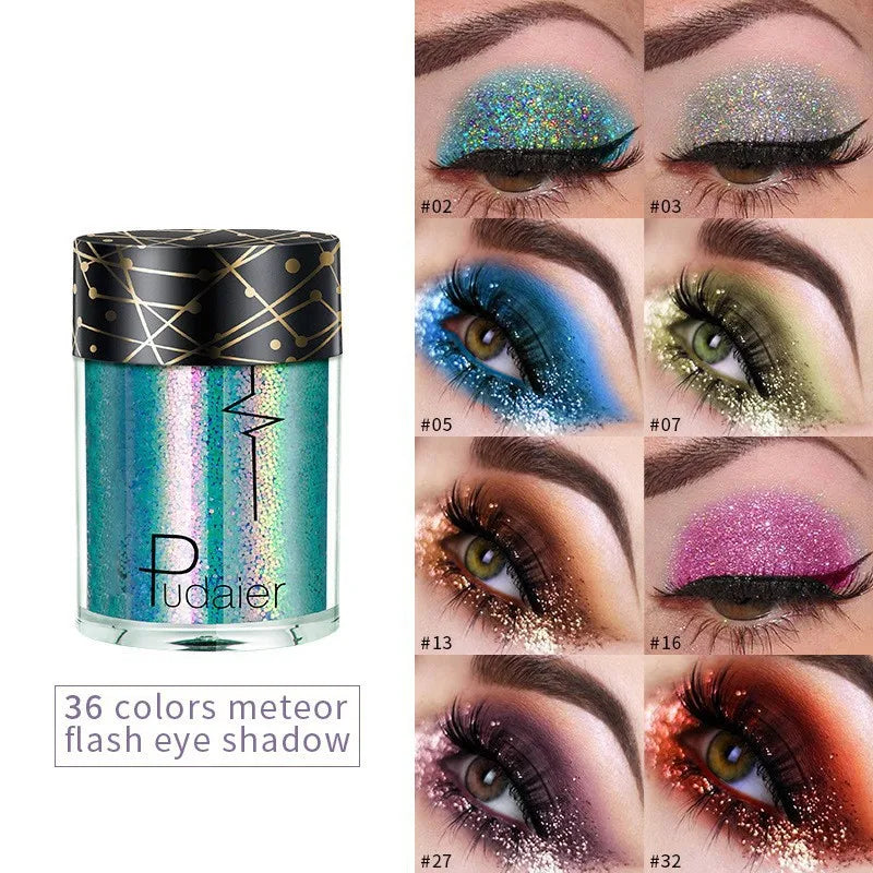 36 Colors Monochrome Eyeshadow Glitter Sequins High Gloss Face Body Glitter Pearlescent Easy-to-color Eye Shadow Festival Makeup - Kimlud