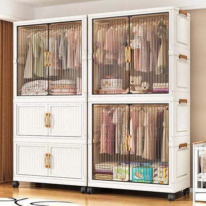80cm no-installation folding storage cabinet, bedroom children's wardrobe, multi-layer storage box with wheels - Kimlud