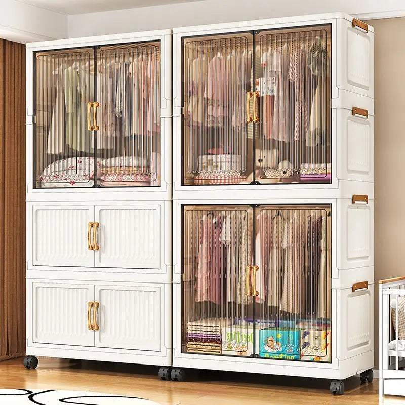 80cm no-installation folding storage cabinet, bedroom children's wardrobe, multi-layer storage box with wheels - Kimlud
