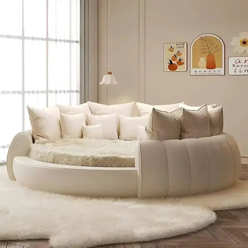 Double Leather Round Bed Modern Minimalist European Designer High Quality Bed Luxury Bedroom Fashion Muebles Home...