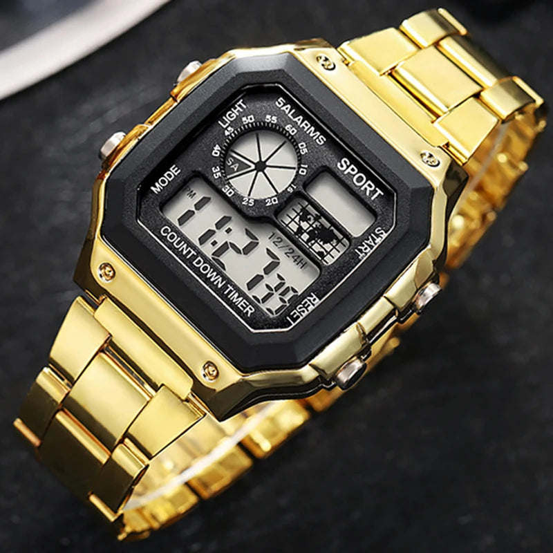 MAYZHISU Classic Men's Digital Watches Luxury Stainless Steel Strap Sport Watches Men Military Clock LED Sport Wristwatch - Kimlud