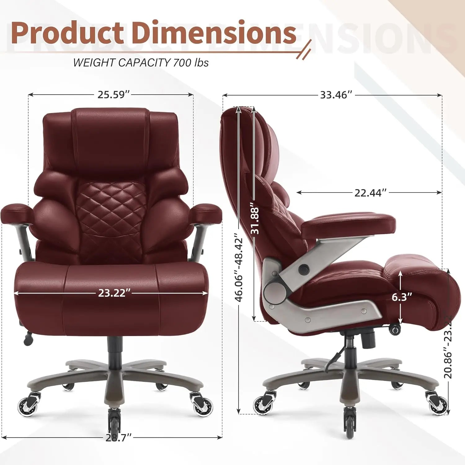 Big & Tall Office Chair, 700lbs Heavy Duty, Adjustable Lumbar, 3D Arms, High Back Executive Chair