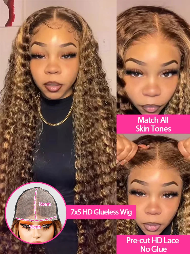 Vietnamese Curly Wigs Highlight Ombre Wear and Go Glueless Wig Human Hair Deep Wave Frontal Wigs 13x4 13x6 HD Lace Frontal Wigs