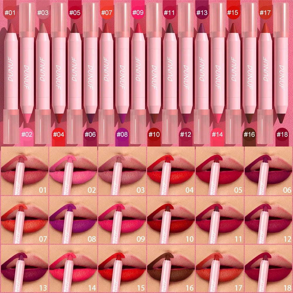 18-Colors Lipstick Pencil Waterproof Sexy Red Matte Contour Tint Lipstick Lasting Non-stick Cup Lipliner Pen Lip Makeup...