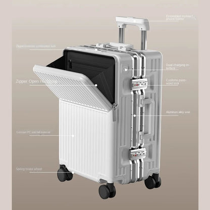 New Front Opening Luggage 24 inch USB Multifunctional Suitcase 20“ Boarding Trolley case 26 inch Large Capacity with Cup holder
