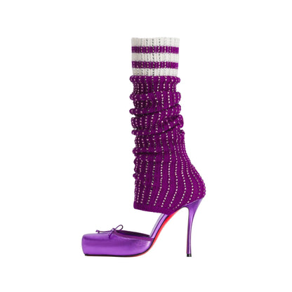 European AndAmerican Trendy High-heeled Square Toe Ballet Shoes for Women,sexy Rhinestone Bow Bag and Long Tube Socks,cool Boots - Kimlud