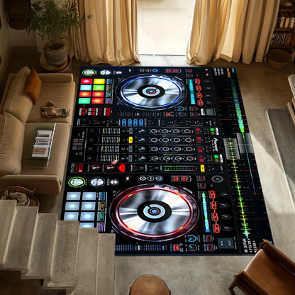 Retro DJ Console Carpet Music Studio Pattern Mat Stylish Area Rug for Living Room Bedroom Home Decoration Home Rugs for Bedroom - Kimlud