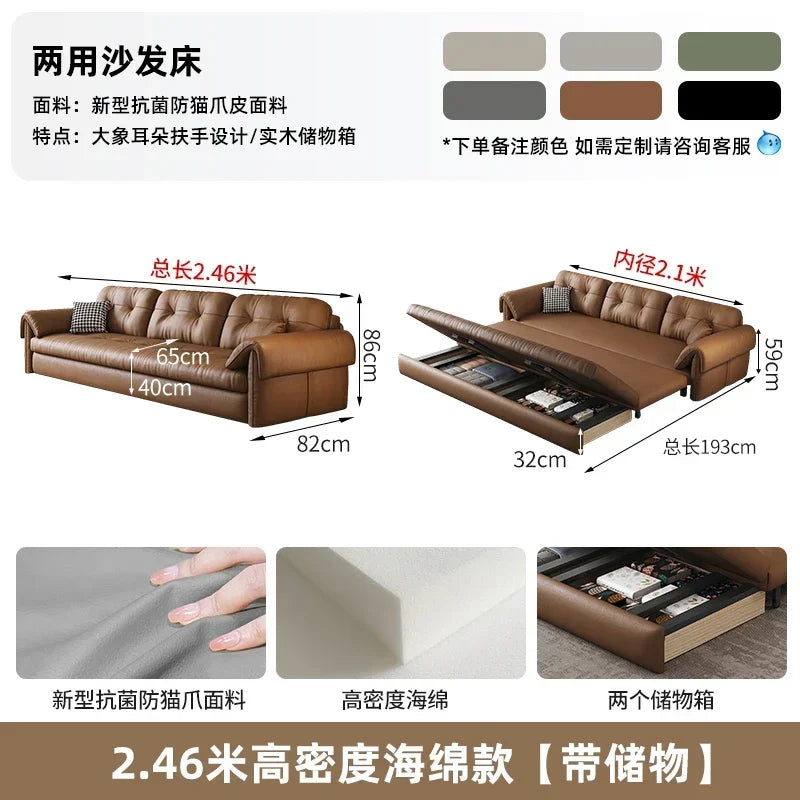 European Living Room Sofa Bed Brown Faux Leather Italian Modern Sleeper Double Couch Chaise Lounge Small Divano Letto...