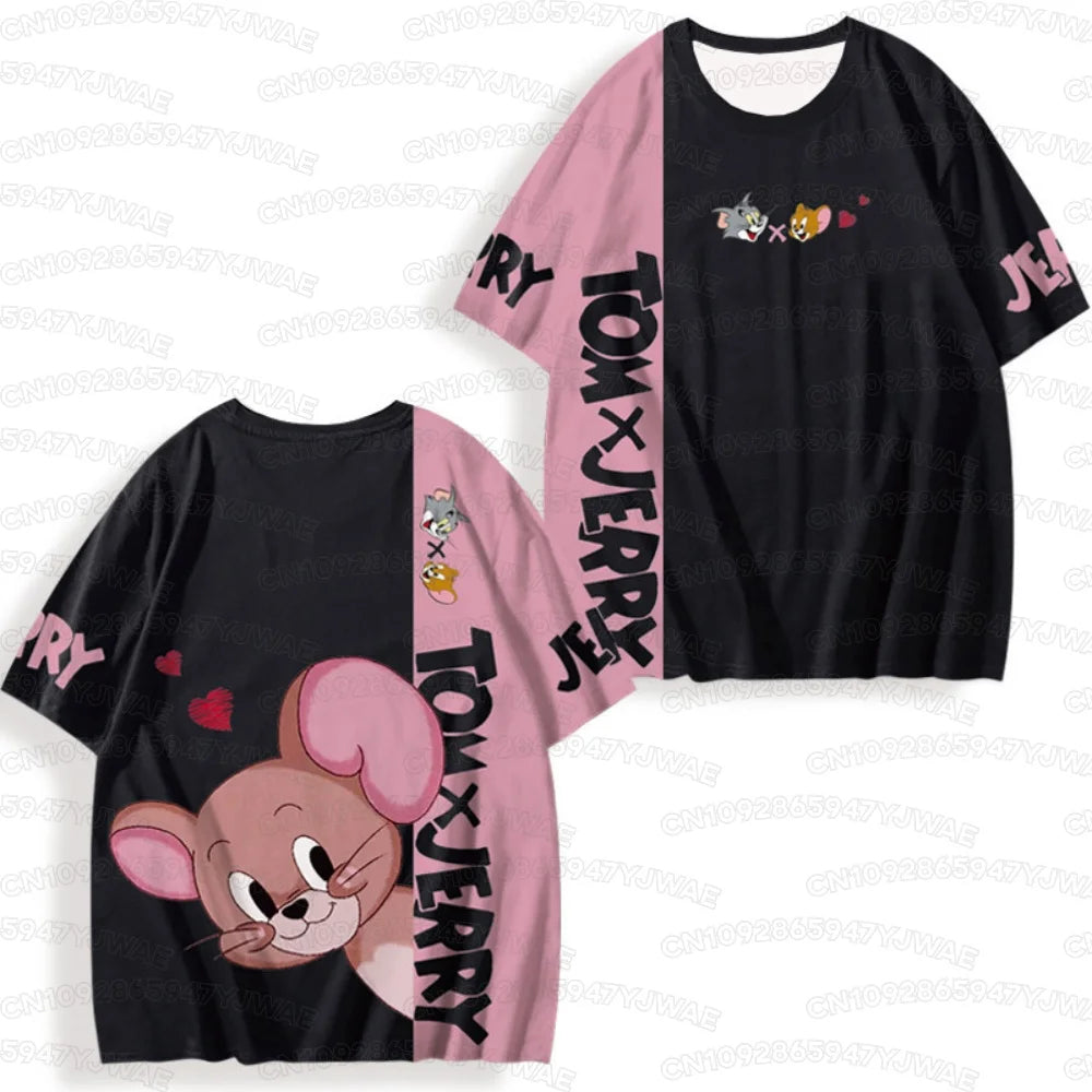 2026 Summer Men's Women's  Short Sleeve T-Shirt Tom and Jerry Cartoon Print Quick drying Round Neck Casual T-shirt Top