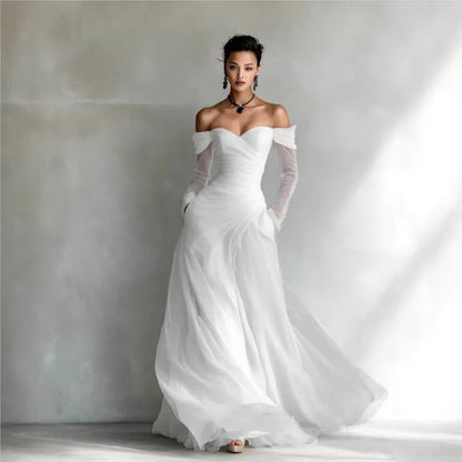 New Women's Sexy Strapless Net Silk Long Sleeved Party Dresses Spring Summer Fashion V Neck Elegant Ladies Formal Long...