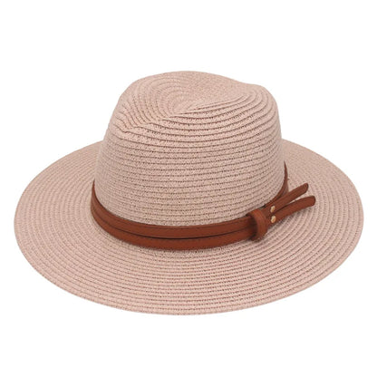 Summer Straw Sun Hat Panama Hats Grass Knitted Gift Hat Breathable Leisure Jazz Hat European American Style Straw Hat Beach Caps - Kimlud