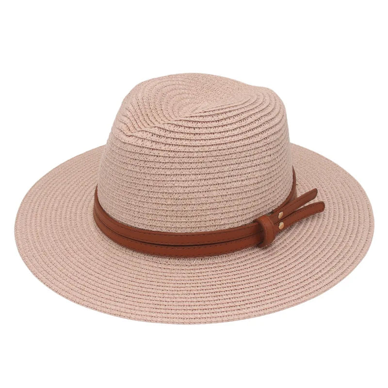 Summer Straw Sun Hat Panama Hats Grass Knitted Gift Hat Breathable Leisure Jazz Hat European American Style Straw Hat Beach Caps - Kimlud