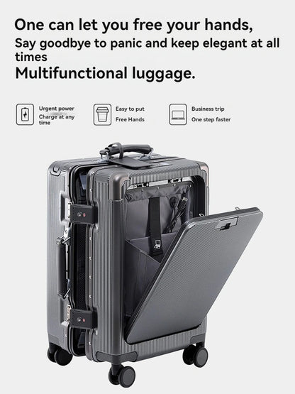 Front opening aluminum frame luggage box, women's universal wheel luggage, men's wide luggage, 24 inch password boarding box