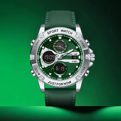 LIGE FOXBOX Fashion Electronic Watches for Men Leather Military Casual Sports Waterproof Dual Digital Display Quartz Chronograph - Kimlud