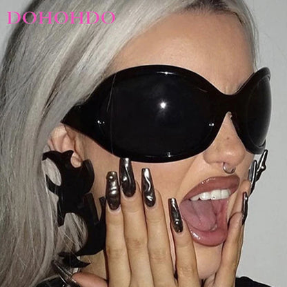 Punk Oversized Oval Frame Trendy Cycling Women's Sunglasses New Luxury Design Men Sunglass Drive Sports Windproof Goggles UV400 - Kimlud