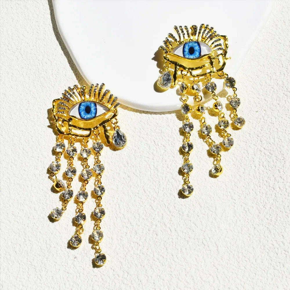 Vintage Ethnic Golden Eyes Chain Dangle Earrings For Women Fashion Jewelry Baroque Style Lady Statement Earrings  Accessories