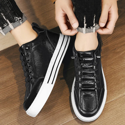 HKDQ Trend Leather Casual Shoes Men Fashion Leisure Slip-on Men's Shoes Original Design Elastic Comfortable Men Skateboard Shoes